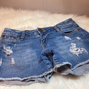 T Five Denim- Frayed & Distressed Denim Shorts